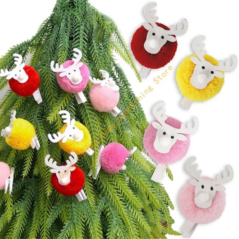 

2PCS Christmas Reindeer Wooden Note Clips Soft Plush Photo Holder Clip for Christmas Tree Photo Wall Decoration 55KF