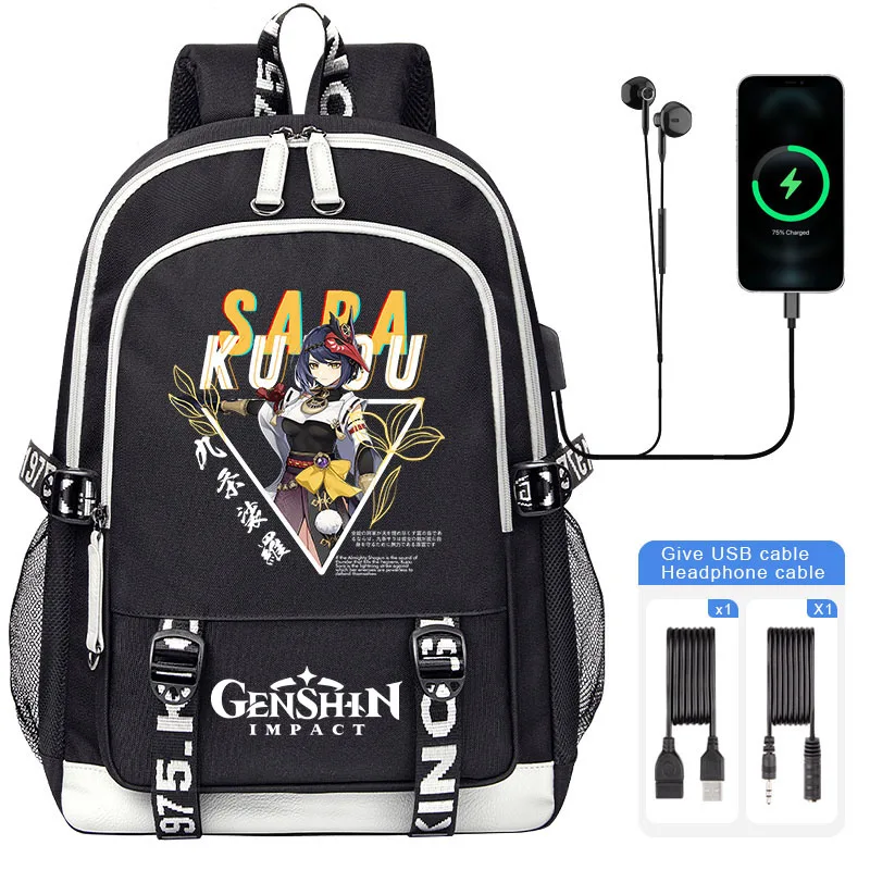 Genshin Impact Men Rucksack School Teen Backpack Raiden Shogun Print boy USB Charging Laptop Bags Travel Canvas Backpack