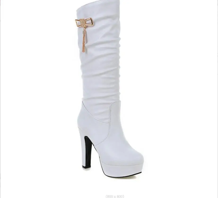 New Autumn Winter Women\'s boots White Knee High Boots Women Comfy Walking Female Western High heeled knight boots Shoes Large si