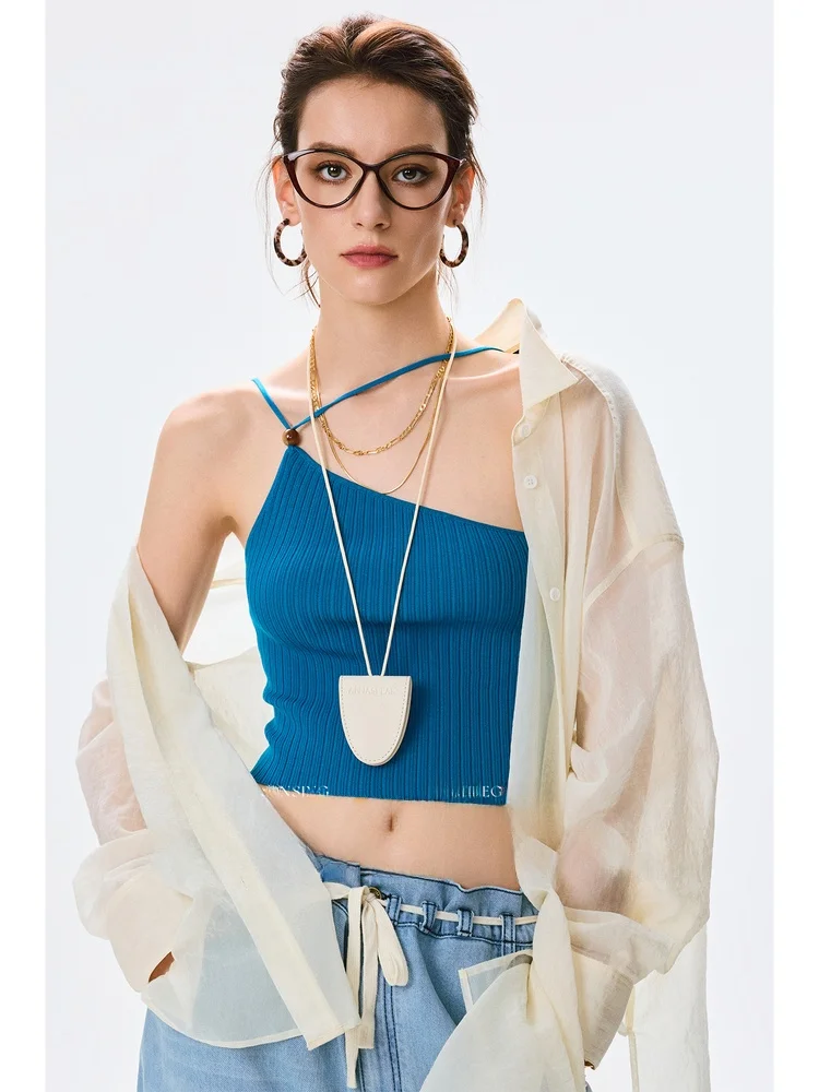 

Annaspeak Прохладный летний шелковый асимметричный жилет с овальным ремнем, цветная верхняя одежда, женская мода