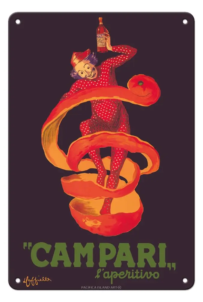 Pacifica Island Art Campari L’Aperitivo (Campari Aperitif) - Clown Wrapped in Orange Peel - Vintage Advertising Poster by Leonet