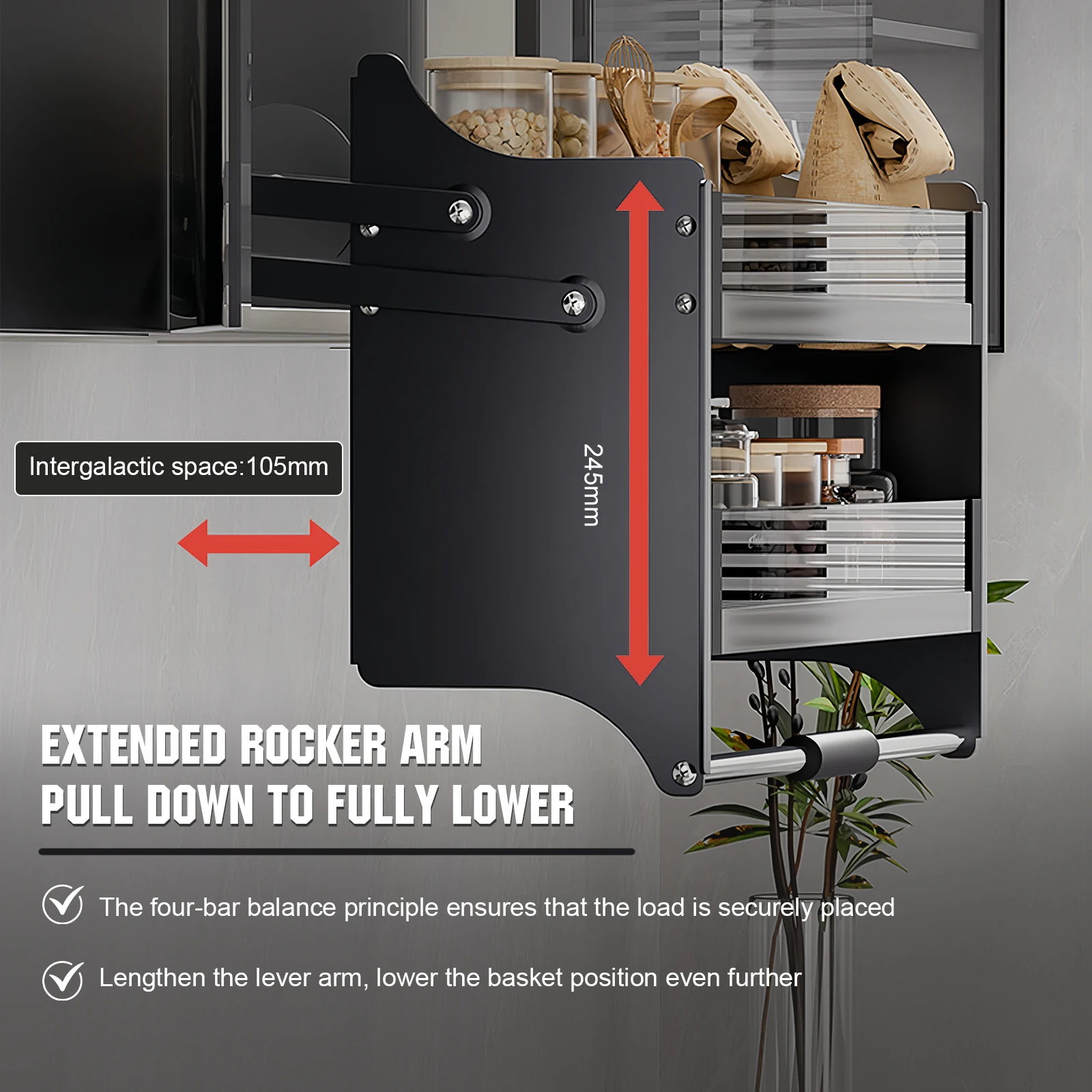 

2-Tier Pull-Down Elevator Pull Down Shelf Pull Down Cabinet Organizer Upper Kitchen Wall Cabinet Storage Organizer