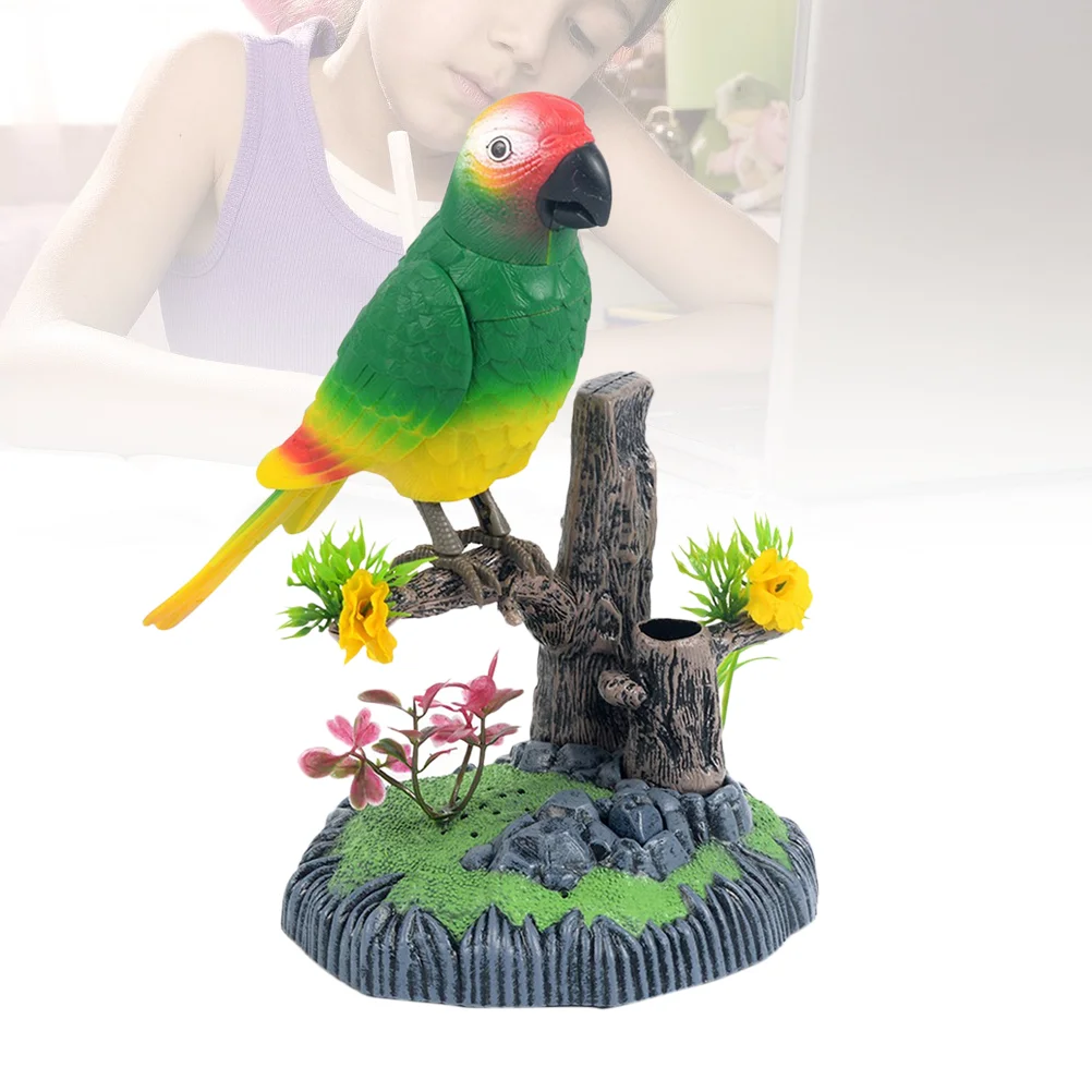 Voice Control Sensor Toy Parakeet Toys Desk Accessory with Bird and Tree Design Chirping Singing