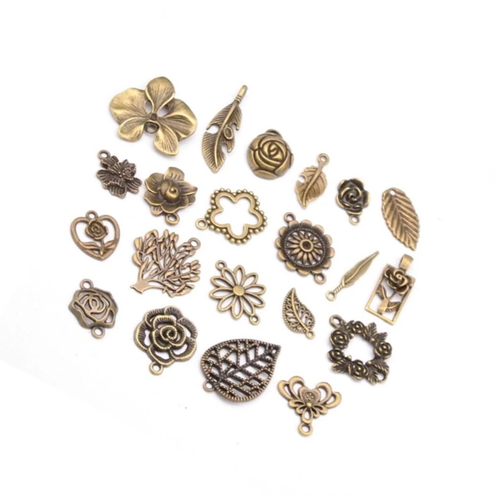 

21 Pcs Vintage Alloy Jewelry Accessories Bulk Charm Sets Leaf Flower Pendant for DIY Necklace Bracelet Handcraft Projects