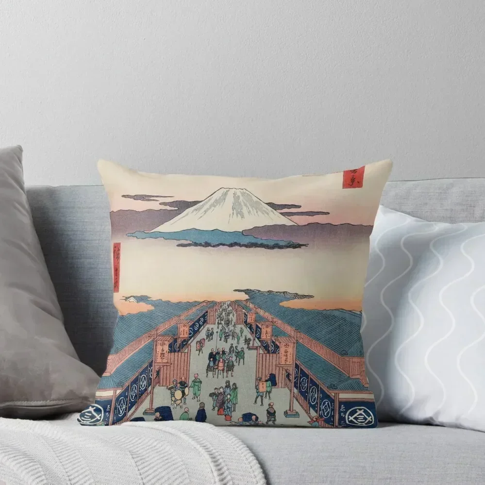

Mount Fuji above Ancient Street Ukiyo-e Japanese Art Throw Pillow autumn decoration New year pillow