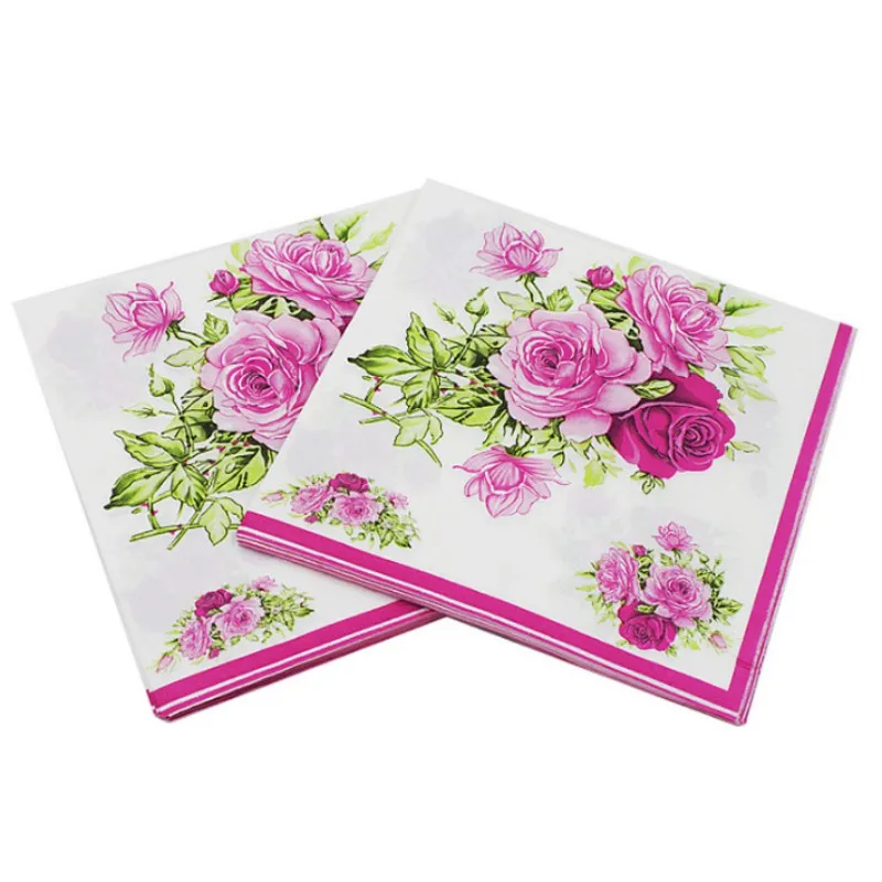 20pcs Disposable printed Flower Paper Napkins For Event & Party Decoration Tissue Decoupage Servilleta 33cm*33cm Wholesale