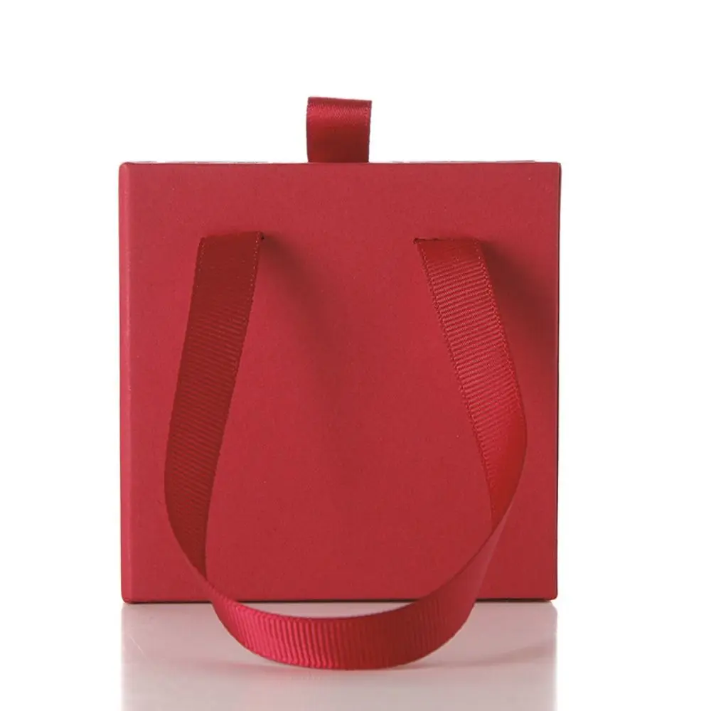 

Cardboard Drawer Jewelry Package Box With Handle Ribbon Handle Jewelry Organizer Solid Color Sliding Necklaces Box Bracelet