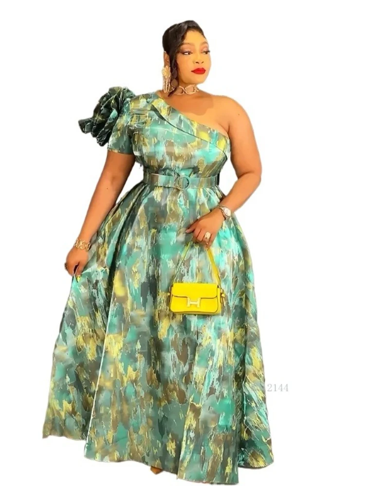 

African Dresses For Women 2026 New Africa Clothing One Shoulder Turkey Wedding Party Long Dress Dashiki Ankara Print Outfit