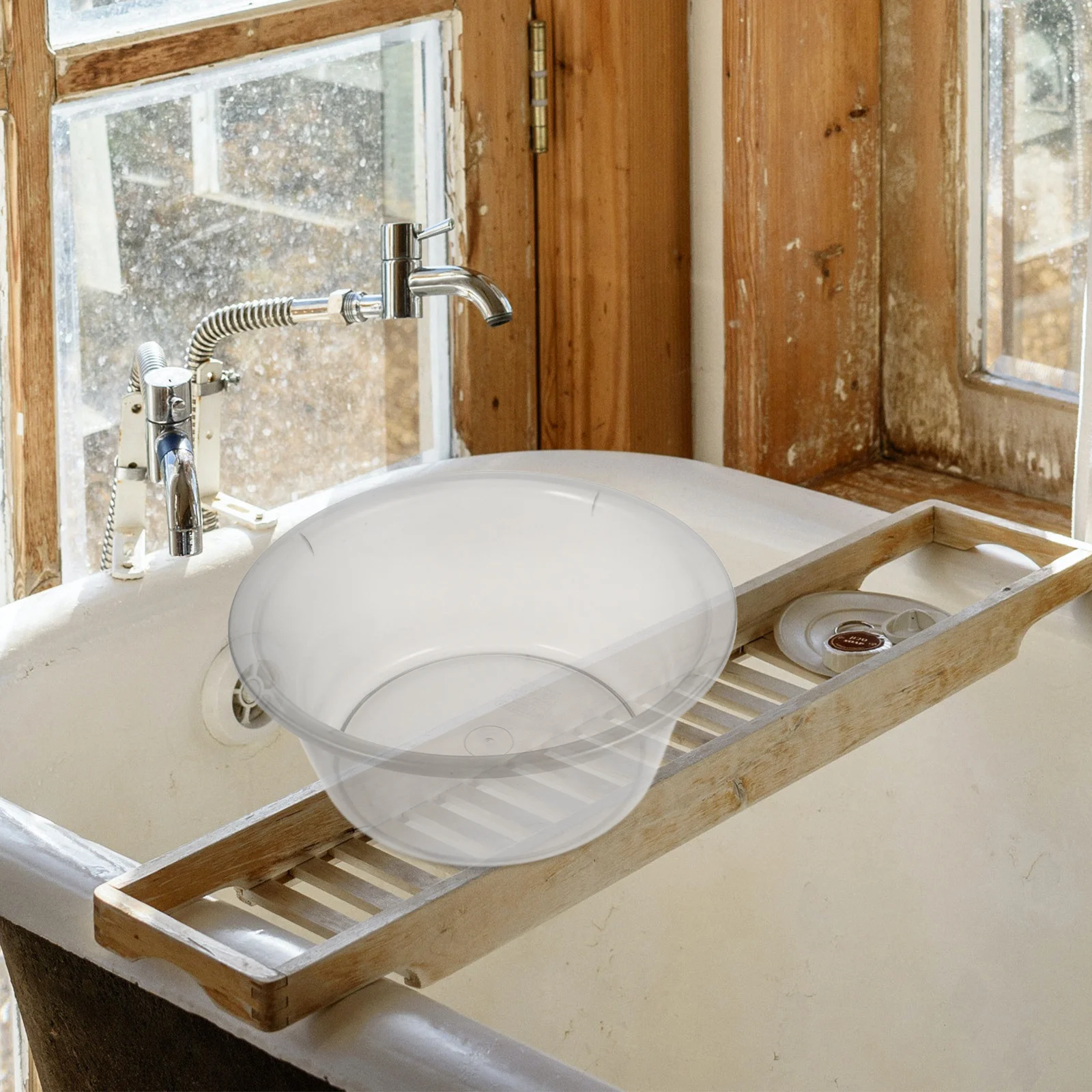 

Luxshiny Foot Bath Basin Round Washing Bowl Transparent Plastic Tub for Feet Soaking Face Fruit Cleaning