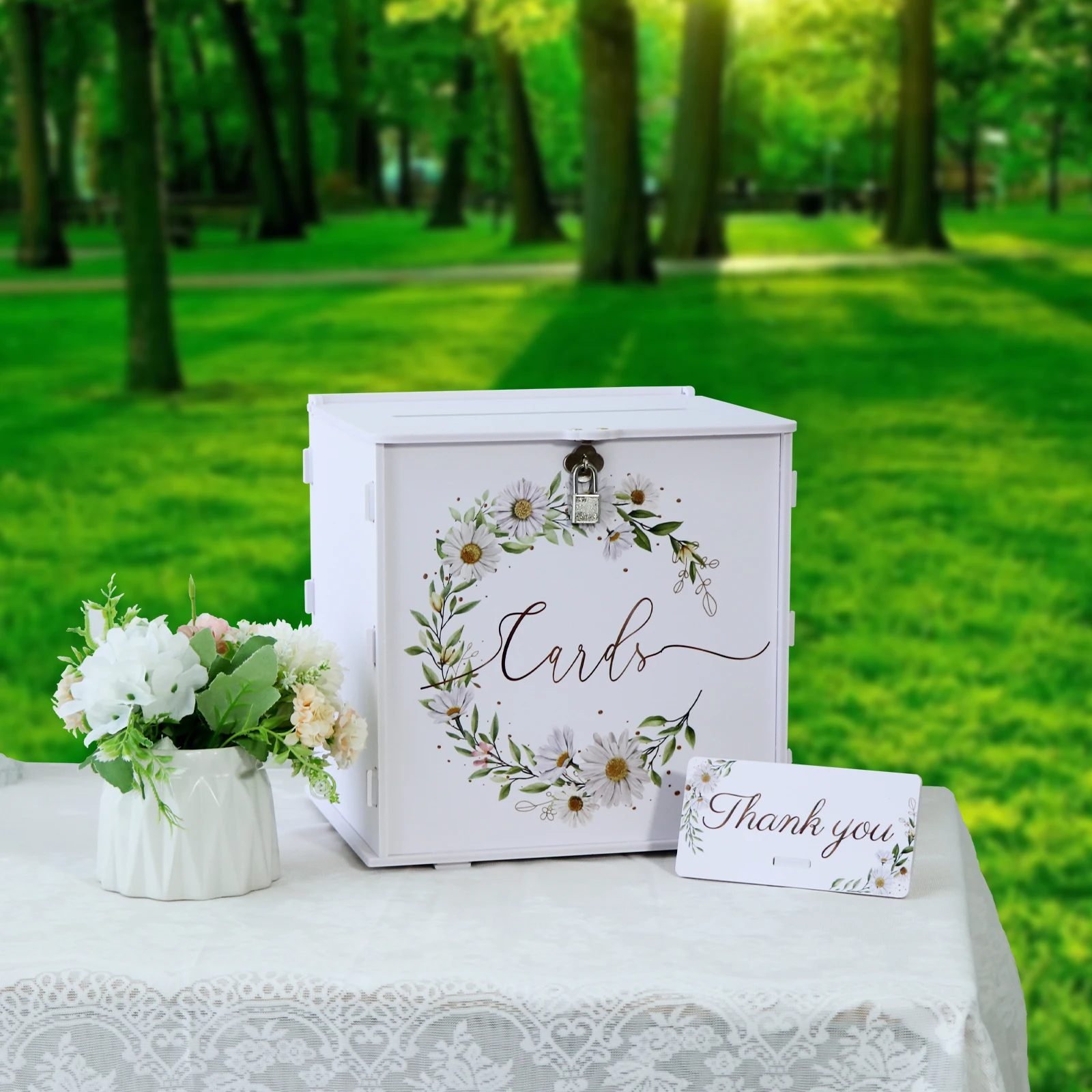 PVC Card Box Wedding Gift Box with Lock for Wedding Reception Daisy Envelope Money Card Box for Baby Shower Party Supply