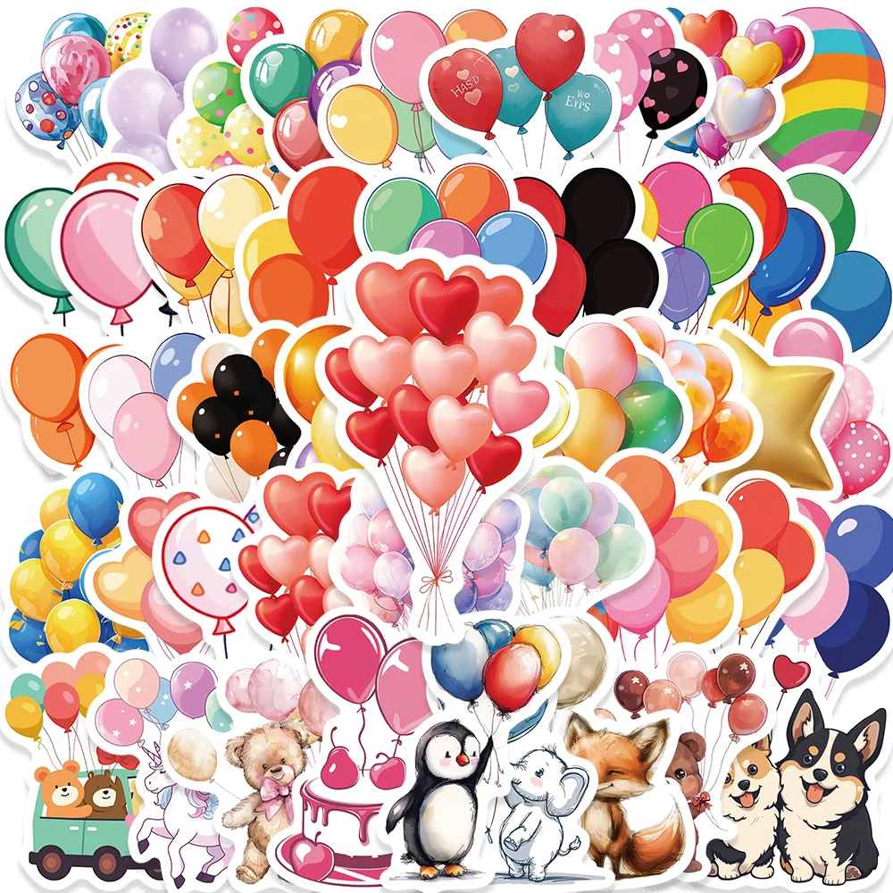 50pcs Holiday balloon Stickers Celebrate Gift Decoration for Wall Envelope Skateboard Laptop Notebook Diary Waterproof Kids Toy