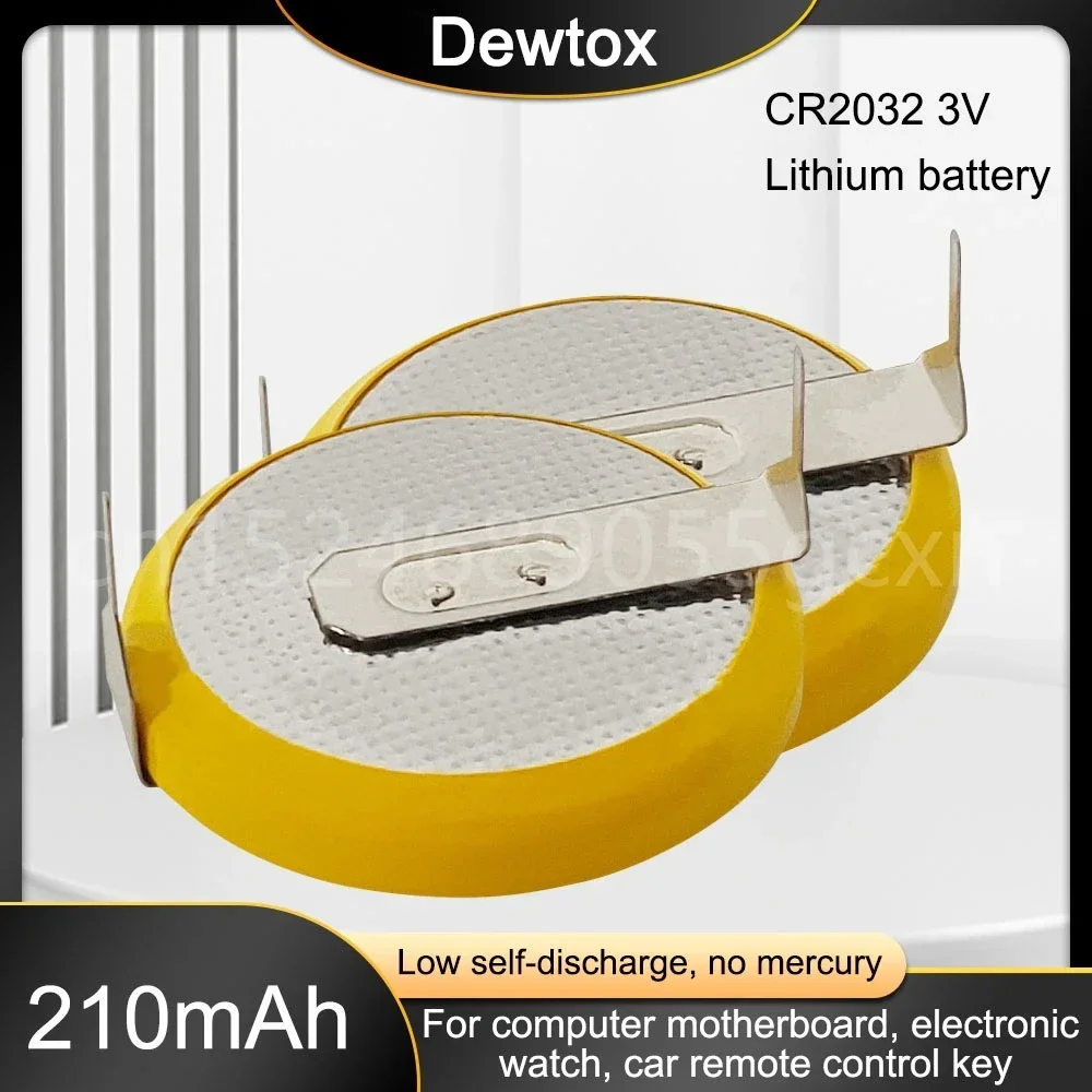 Dewtox CR2032 3V Lithium Battery In Line Horizontal Solder Pin Battery for Electronic Meter,Computer Motherboard