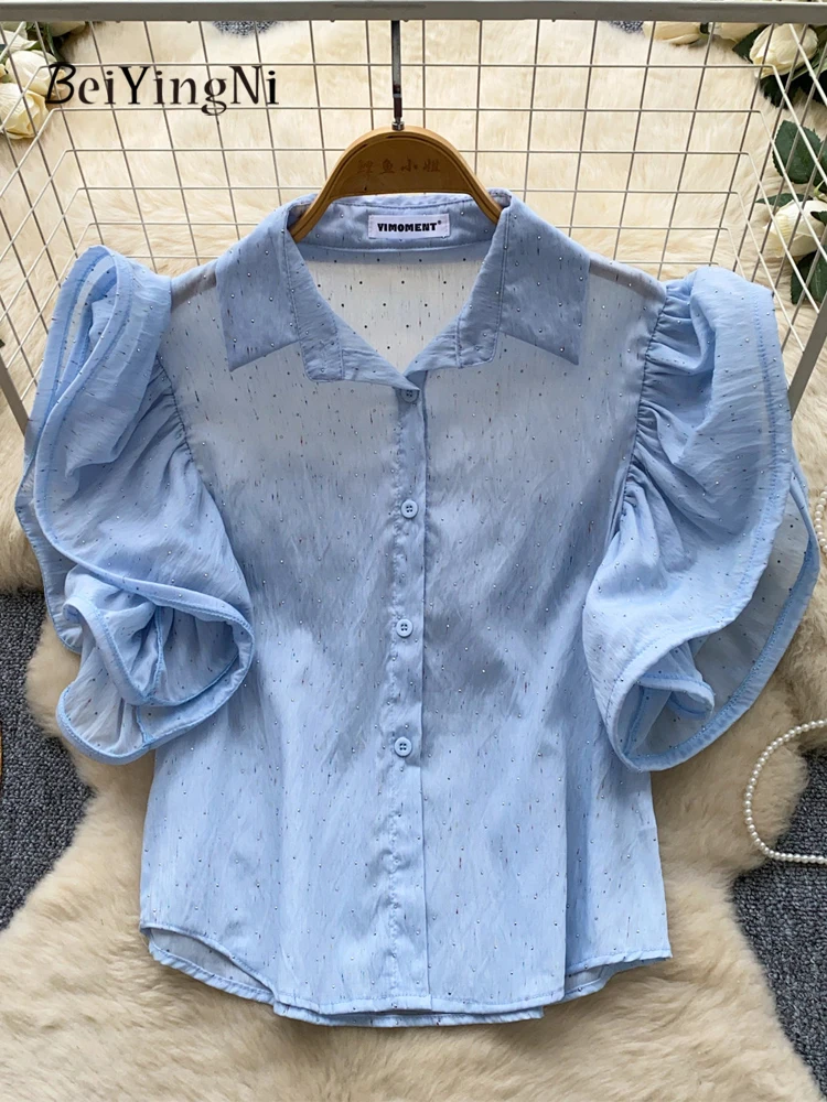

Beiyingni Korean Chic Puff Sleeve Women's Shirts 2026 Summer Fashion Retro Casual Tops Ladies High Street Mature Commute Blusas