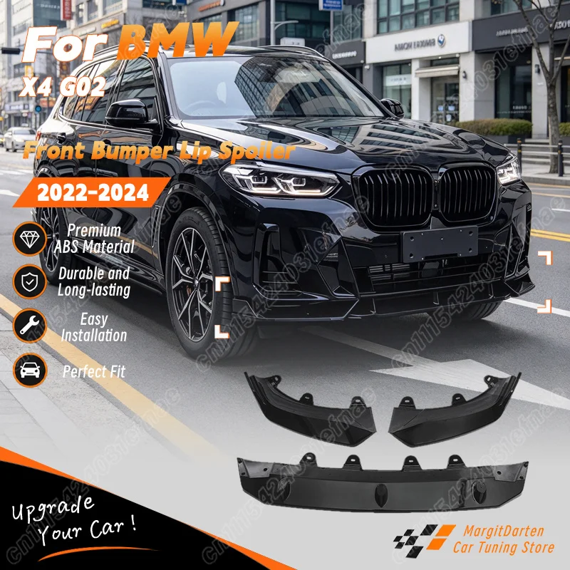 For BMW X4 G02 2022 2023 2024 Car Black Warrior Style Front Bumper Lip Vehicle Sport Style Front Splitter Trim Body Mod Kit