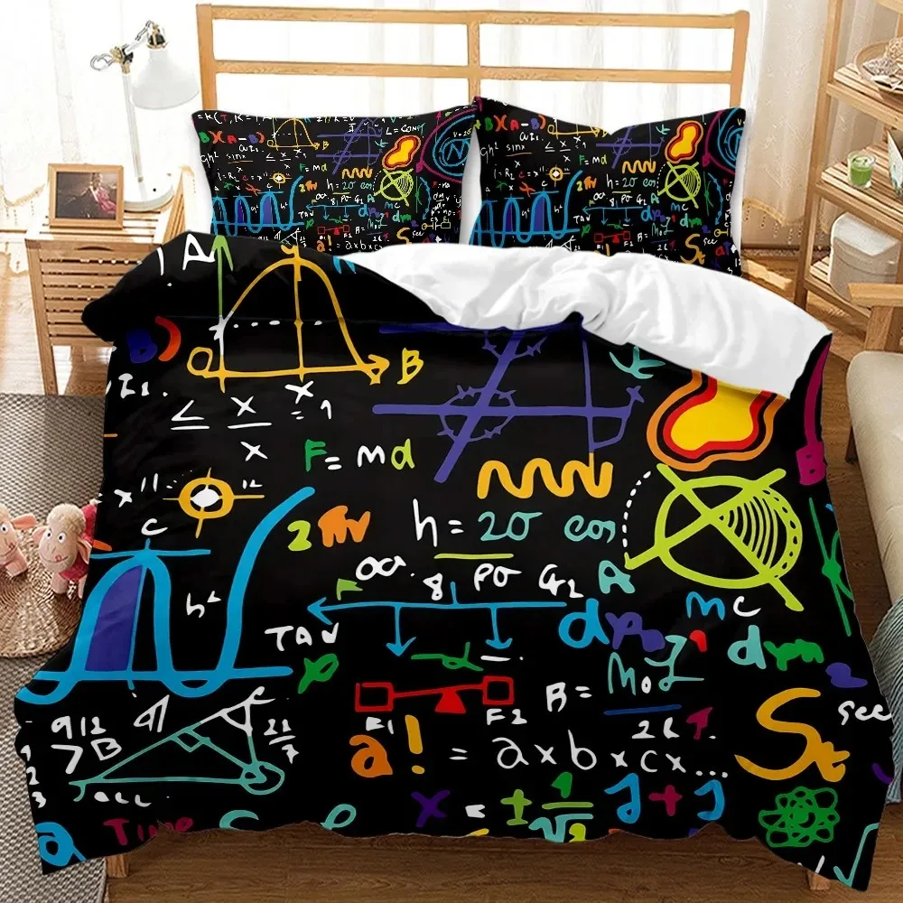 New Math Equation Duvet Cover Set Queen Size Mathematics Formula Bedding Set Boy Girl Educational Soft Polyester Comforter Cover