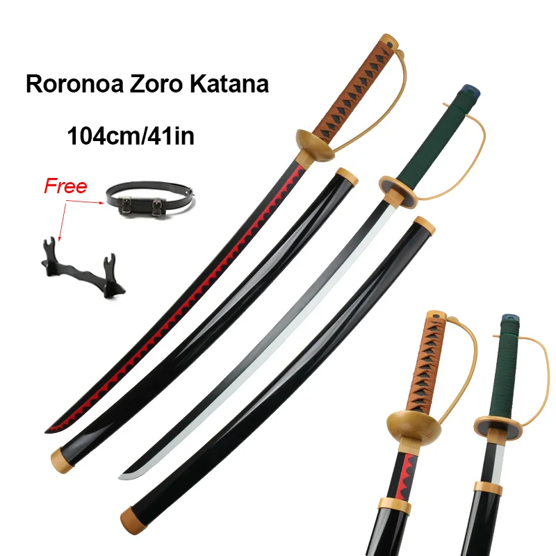 Roronoa Zoro Katana 104 cm/41 inch rollenspel rekwisieten met zwarte riem en houder Shanks Roger bamboe mes speelgoedzwaarden