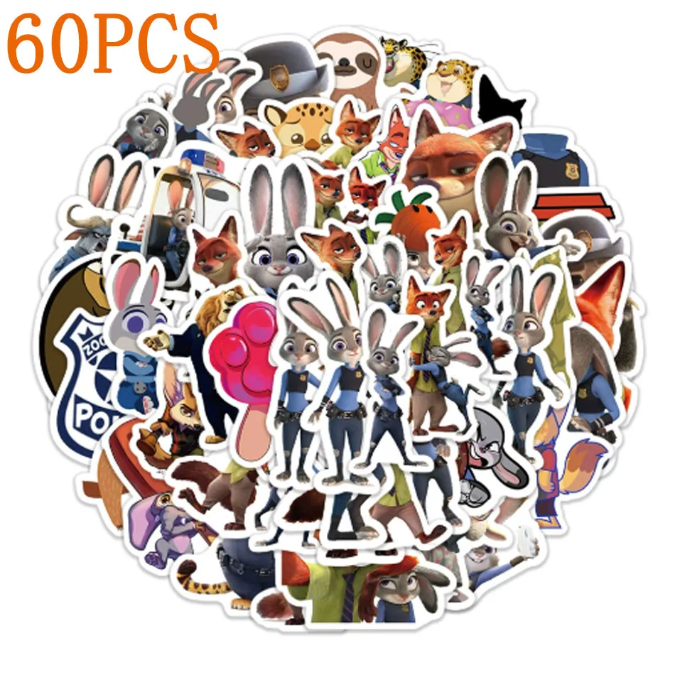 55PCS Cartoon Animation Zootopia 2 Cute Funny Graffiti Sticker DIY Water Cup Wardrobe Computer Desk Stationery Box Decal Toy
