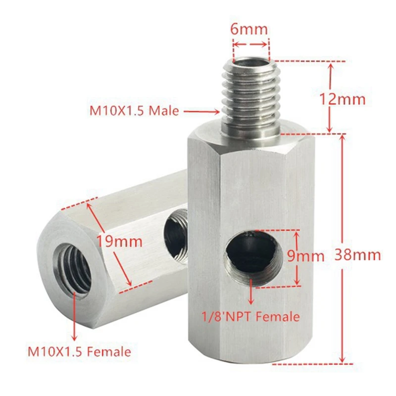 Metric Adapter Oil Pressure Sensor 1/8 inch NPT Female X M10 M10X1.5 Male & Female Tee