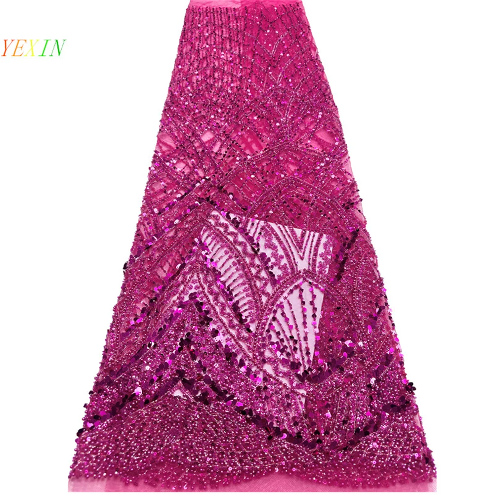

Latest Luxury Nigerian Lace Fabrics Fashion Women African Tull Lace Luxury Handmade Bead sequins Fabrics For Wedding 5Yards
