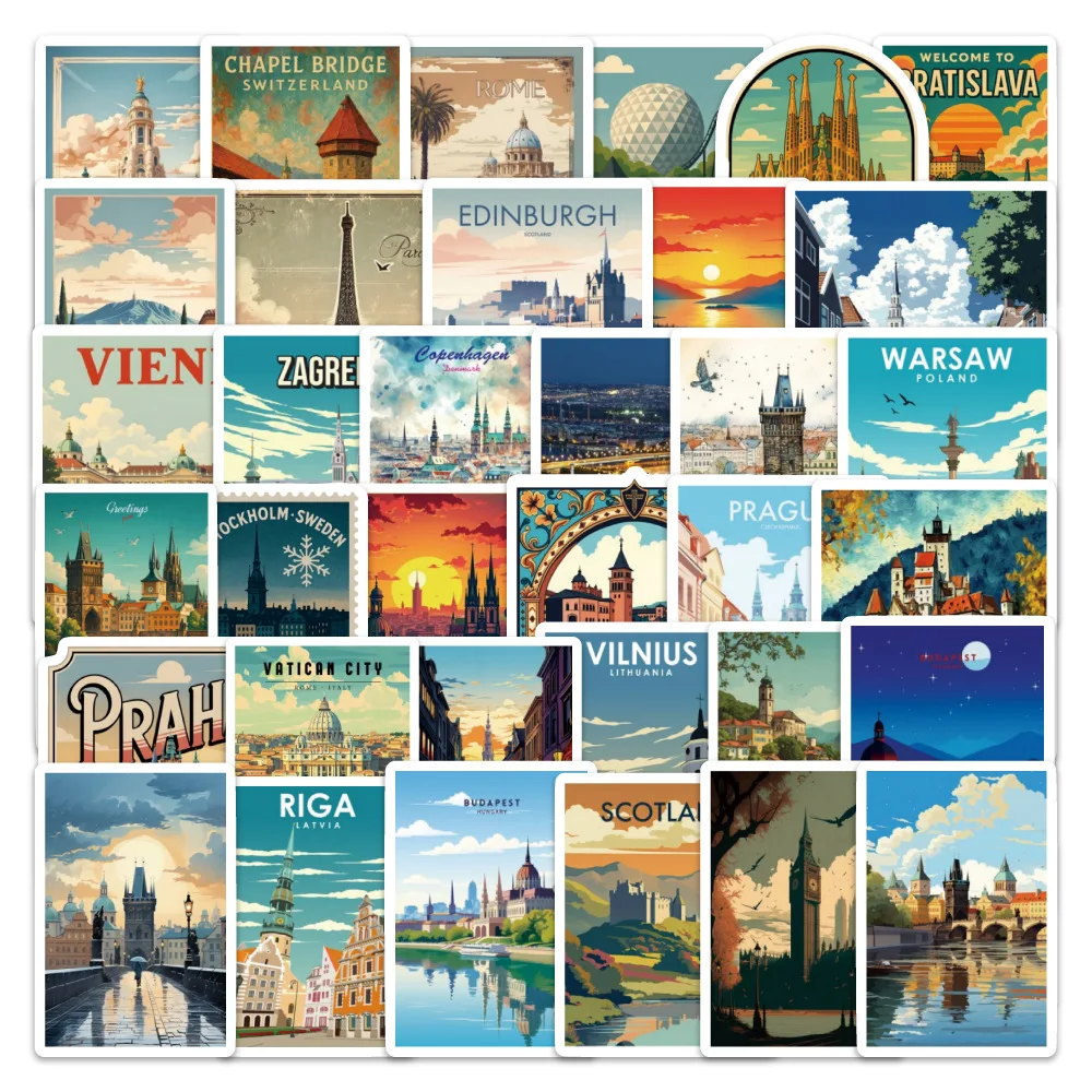 

10/50 PCS European Landmark Architecture INS Style Cartoon Creative Decorative Stickers DIY Water Cup Pencil Box Laptop Computer