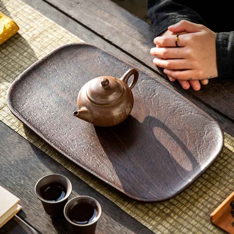 Black sandalwood tea tray sandblasting whole solid wood household Chinese living room Kung Fu tea ceremony tea set tray