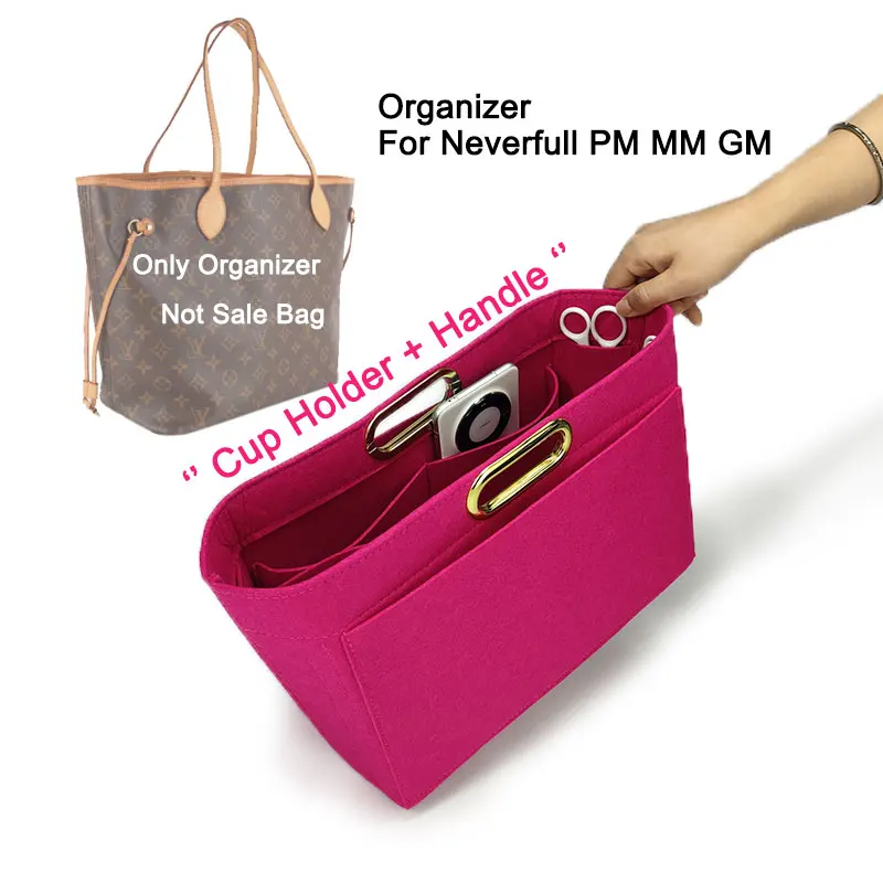 

Purse insert Bag Organizer with Handle Cup Holder For Neverfull Shopping Bag PM MM GM , Tote Bag Storage Inner Pouch Lining