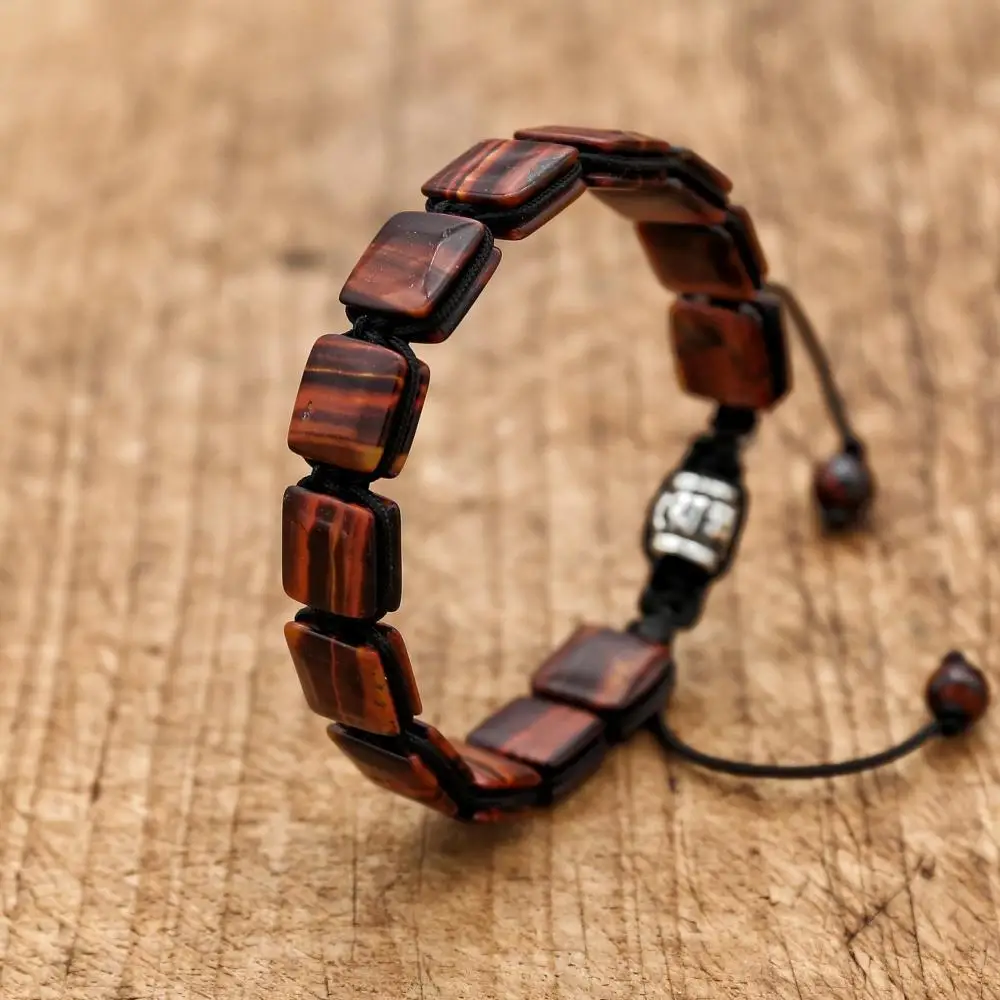 Women Men Natural Red Tiger Eye Stone Beads Braided Bracelet Bohemia Friendship Charm Bracelet Bangle Couples Jewelry