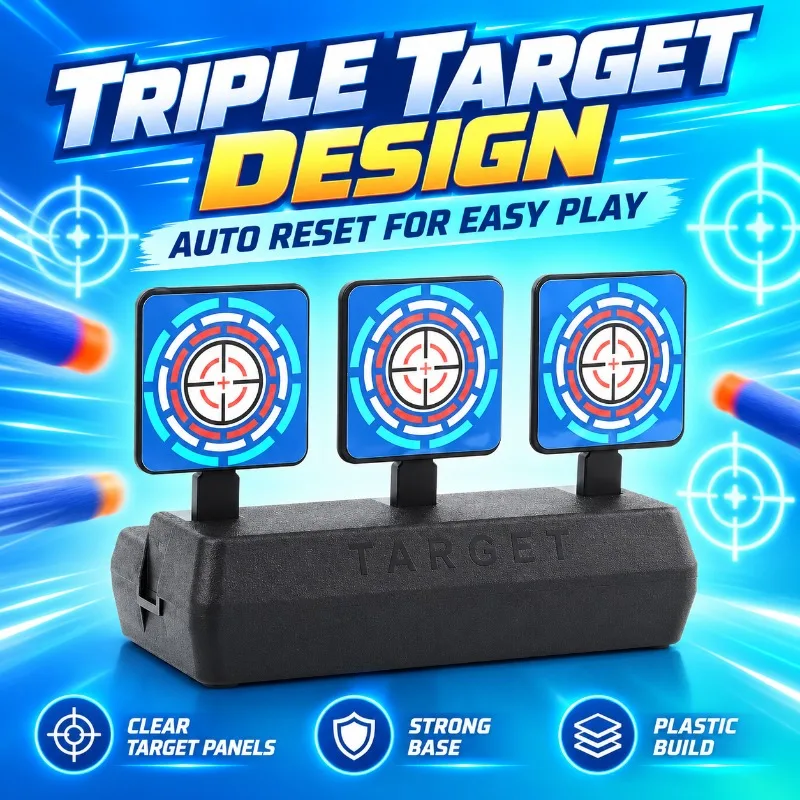 3‑Plates Auto Reset Practice Hobby Target Kit, Portable Plastic Game Prop for Indoor and Backyard Pastime Play