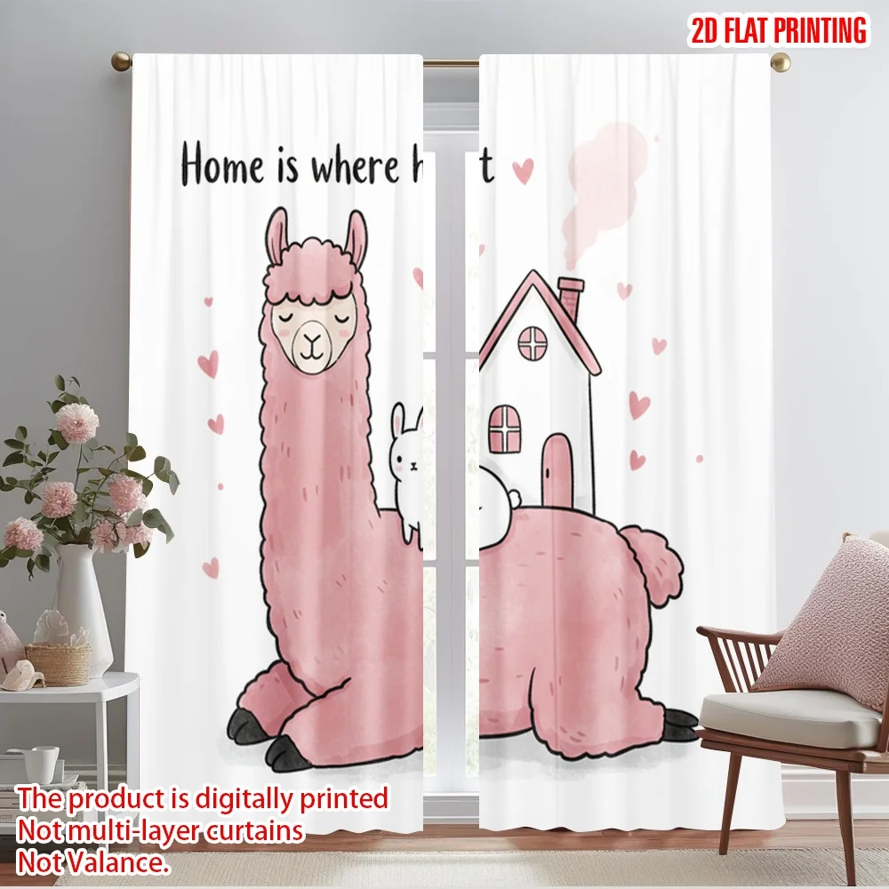

2pcs 2D flat printing Scene Curtain Llama House Heart Fabric Without Electricity Festive Wall Decor Perfect for Holiday Party