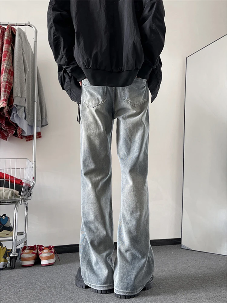 

Мужские джинсы клеш с высокой талией, светлые, в уличном стиле, модные повседневные длинные брюки в американском стиле, износостойкие, для молодежи