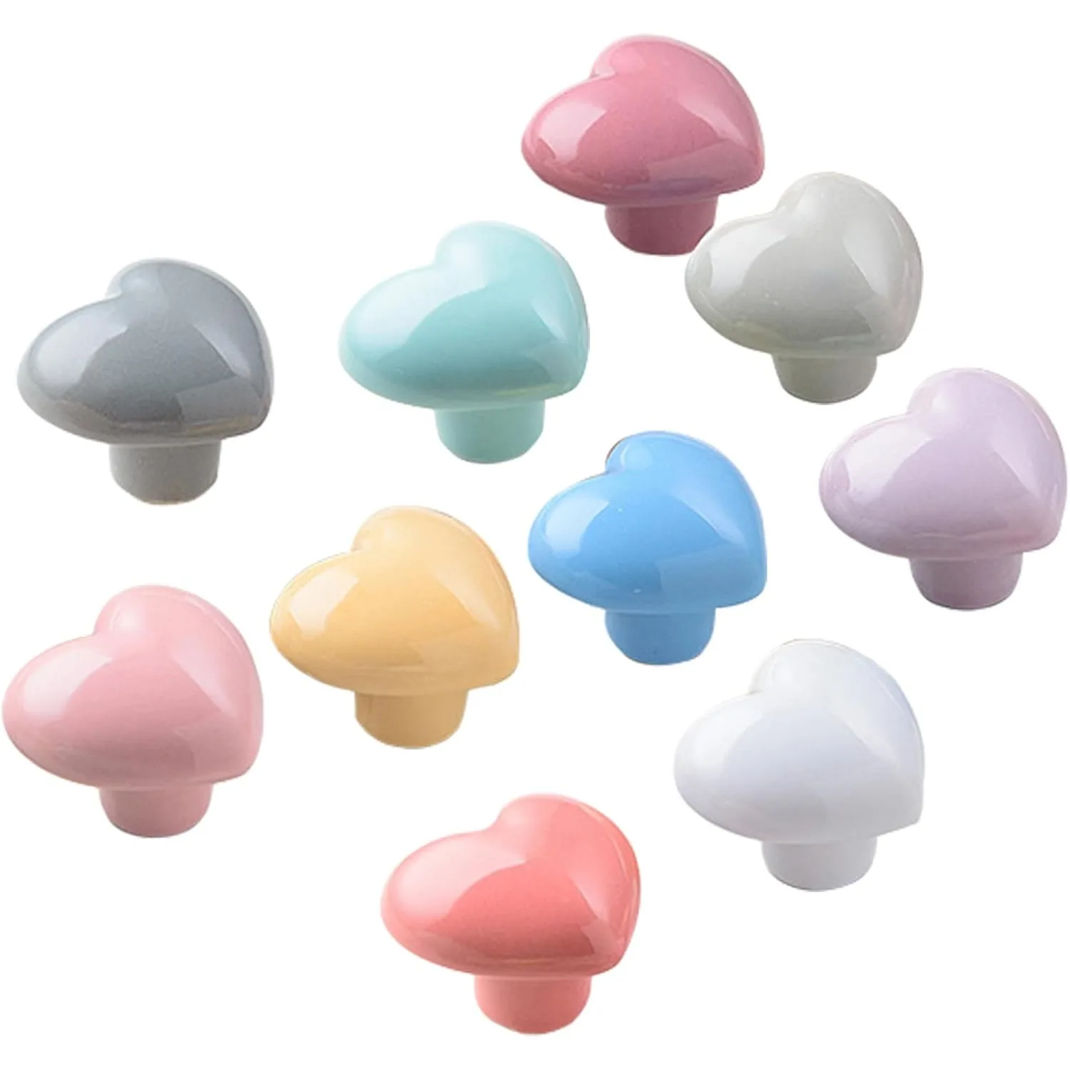 Colorful Heart Ceramic Drawer Knobs With Screws Cute Cabinet Pull Handles For Kitchen Cupboard Wardrobe Dresser Closet Furniture