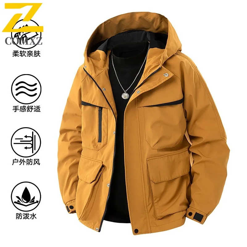 

COMXZ 2025 JK2526 3D Pattern Spring New 3D Workwear Pocket Jacket Waterproof Stain Resistant Outdoor Windbreaker Coat
