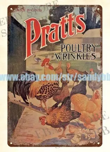 1911 PRATTS POULTRY WRINKLES, PRATT FOOD CO. metal tin sign house decor shops