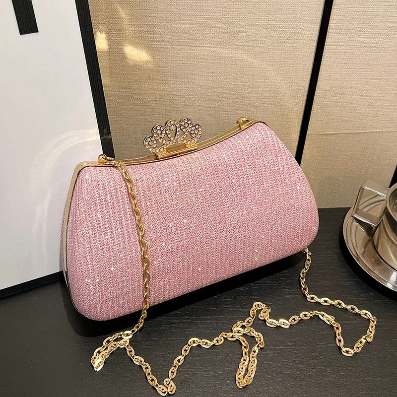 2024 Trendy Party Evening Bags For Women Fashion Elegant Crystal Crown Clutches Fine Banquet Small Handbags Chain Shoulder Bag