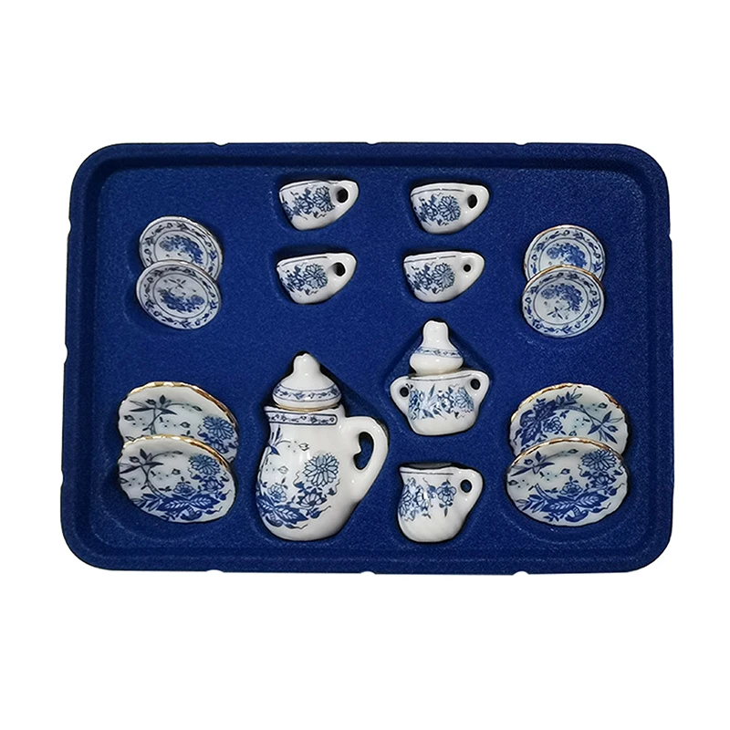 Vajilla en miniatura para casa de muñecas, juego de tazas de té de cerámica y porcelana, accesorios de bricolaje, 15 piezas, 1:12