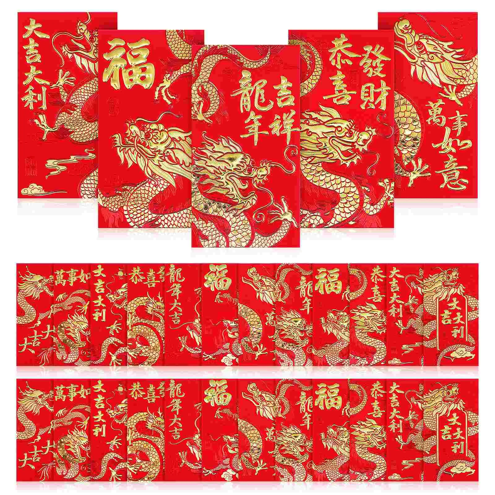 

36 Pcs 2024 Year of The Dragon Red Packet Golden Embossed Zodiac New Year’s Money Lucky Envelopes Product