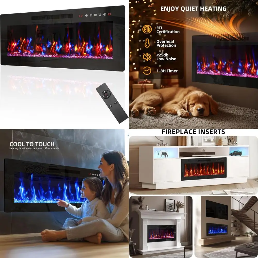 مدفأة كهربائية 36 وحدة حائط مجوفة مع جهاز تحكم عن بعد، 12 لون لهب، مثالية لحوامل التلفزيون وديكور المنزل #1