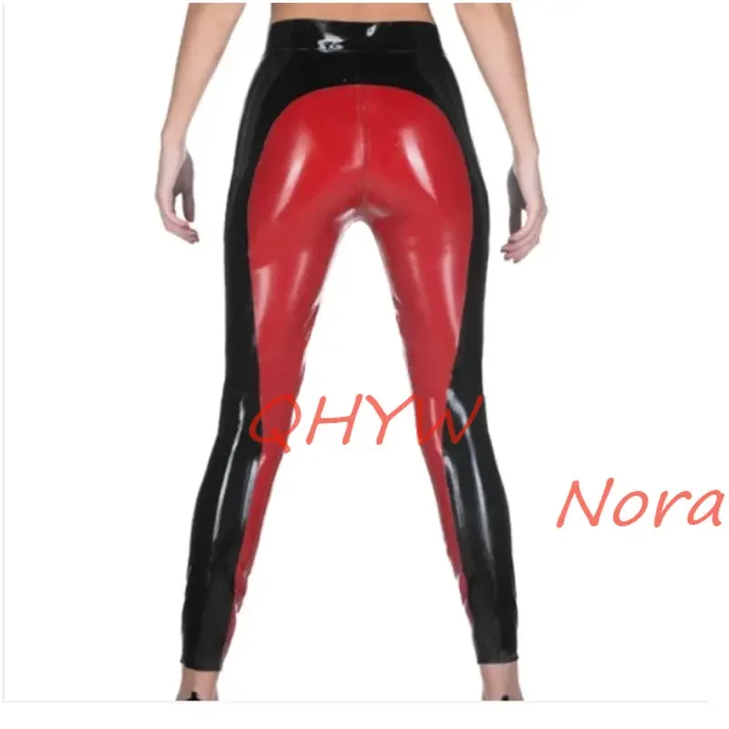 Handmade Latex Rubber Pants Black with Red Trousers Cosplay Costume for Women Wear