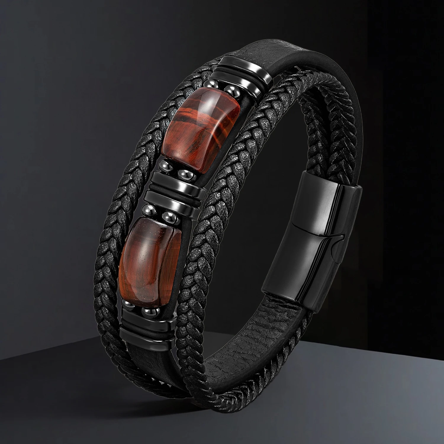Großhandel Naturstein-Lederarmband für Männer und Frauen, Handgefertigter Verstellbarer Boho-Perlen-Schmuck – Detail 6