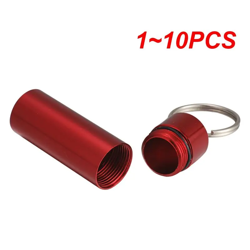 1~10PCS Aluminum Alloy Portable Pill Box Case Waterproof Keychain Hanging Capsule Bottle Container Travel Emergency