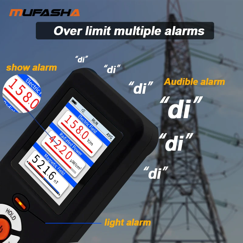 Podręczny detektor promieniowania elektromagnetycznego MUFASHA do pomiaru promieniowania elektrycznego bateria litowa pola magnetycznego
