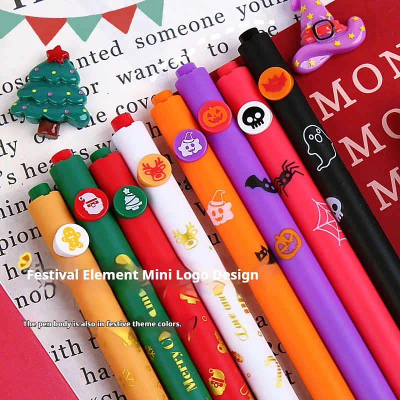 4/2 Boxes with Random Designs, Christmas-Themed Pens, Halloween Button Pens, Retractable Gel Pens with Black Ink, Signature Pens, Quick-Drying Pens for Students, Are Essential Gifts for Halloween and Christmas
