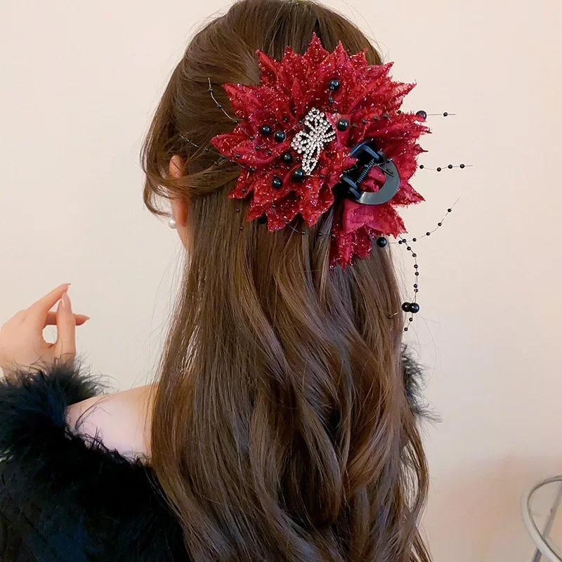 Grampos de garra de cabelo com strass de dupla face, borboleta, flores, temperamento elegante, acessórios de cabelo de alta qualidade para mulheres