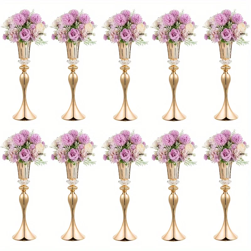 Set of 2/10 Crystal Flower Stands, 22 英寸 Tall Vases, Metal Centerpiece Vases for Table Decoration, Christmas, Party Decoration