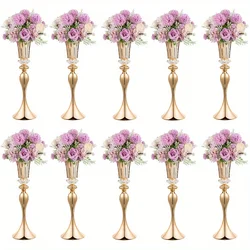 Set of 2/10 Crystal Flower Stands, 22 英寸 Tall Vases, Metal Centerpiece Vases for Table Decoration, Christmas, Party Decoration