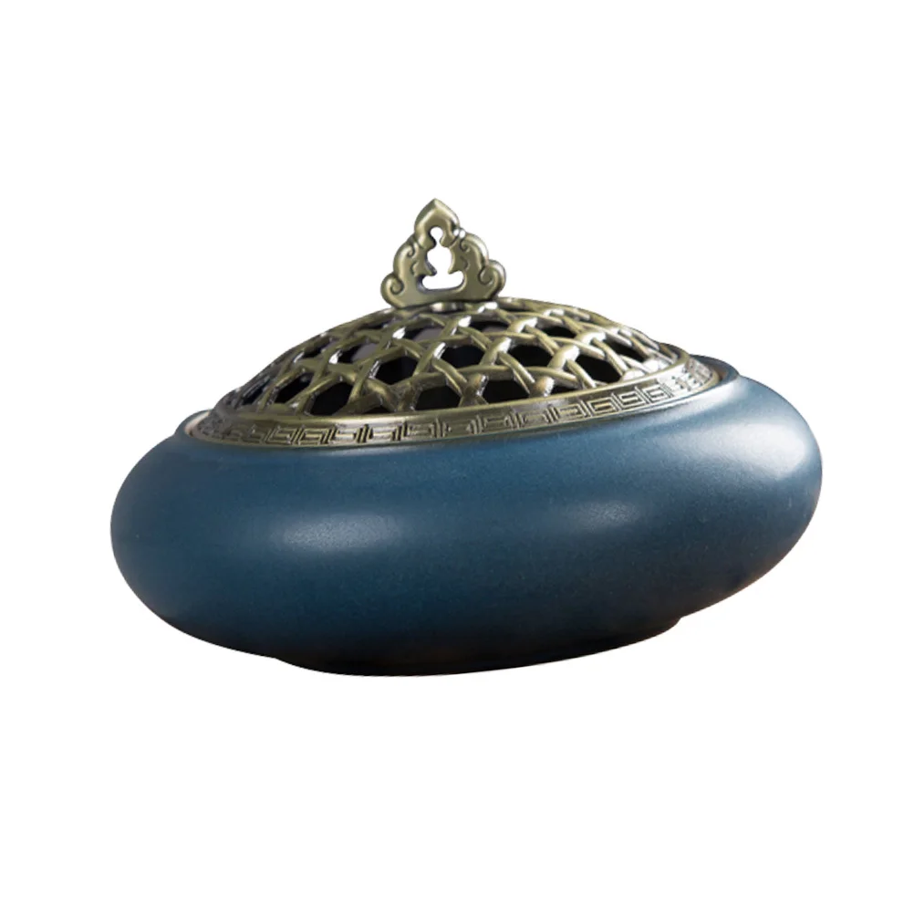 

Dark Blue Ceramic Censer Creative Carved Design Aroma Stove for Home Office Spa Desktop Decoration Tea Ceremony Accessories