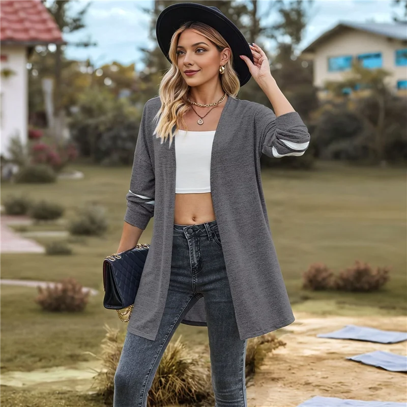 AOAO – Camisa cardigã feminina com frente aberta e casaco de manga comprida