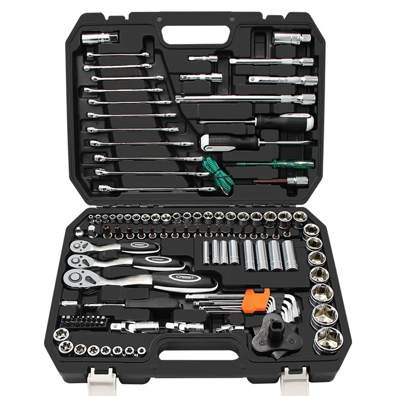 Red Auto Repair Toolbox Set for Automotive Repair, Maintenance, Repair, Socket Wrench, Multi functional Sleeve Combination Set