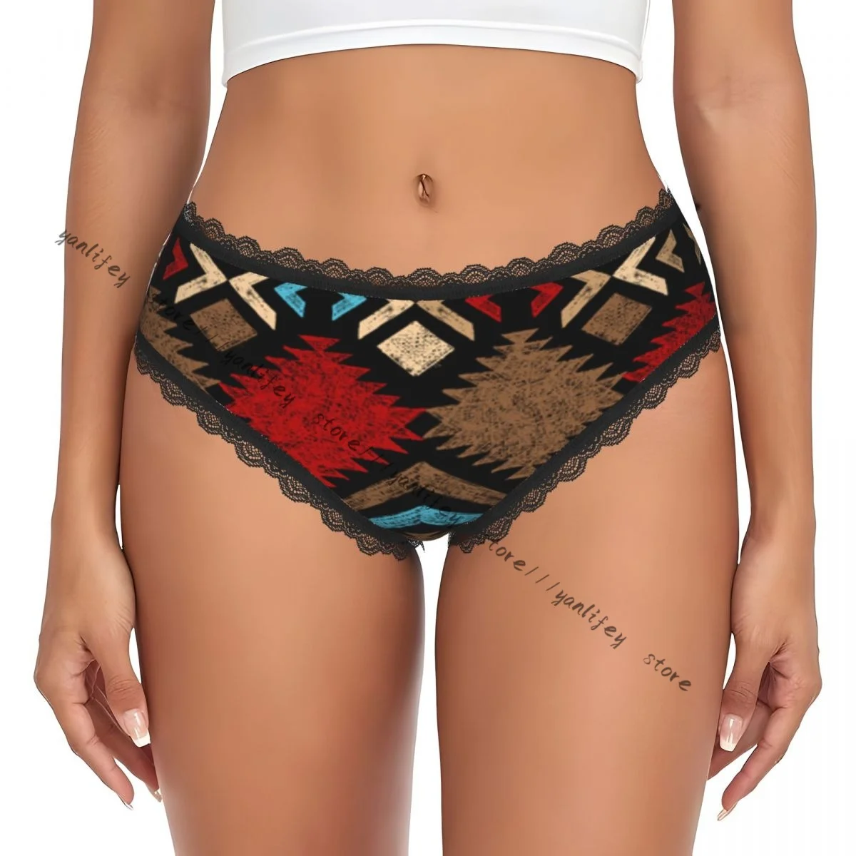 Lässige Damen-Slips mit Abstraktem Farbigem Muster, Lateinamerikanisch Inspirierter Spitzen-Dreiecks-Slip, Komfortable Intimwäsche
