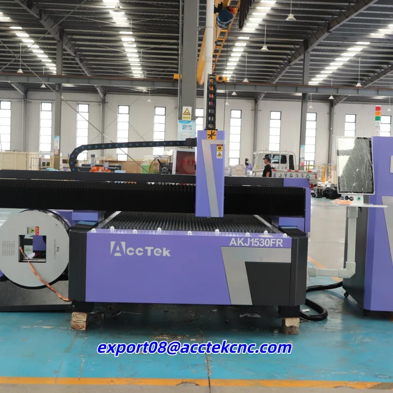 Hot Sale Metal Pipe Cutter Auto Rotary Axis Fiber Laser Cutter AKJ2060FR 2000*6000mm For Steel Iron Aluminum Plate Processing